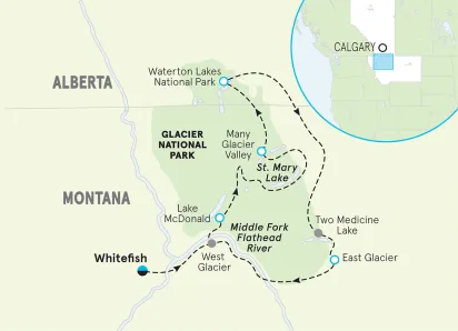 Glacier & Waterton Lakes Bike Tour map