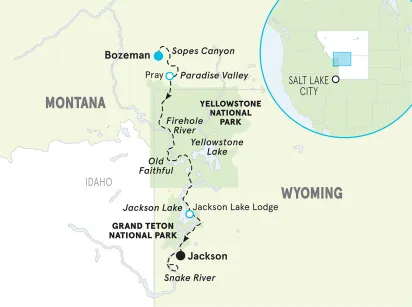 Wyoming Yellowstone & Tetons & Montana Paradise Valley Bike Tour map