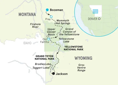Wyoming Yellowstone & Tetons Snow Adventure Tour map