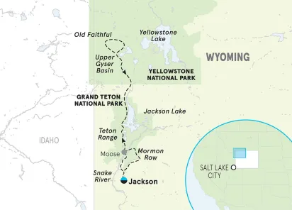Wyoming Yellowstone & Tetons Multi-Adventure Tour - 4-Day Getaway map