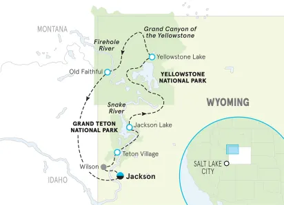 Wyoming Yellowstone & Tetons Multi-Adventure Tour map