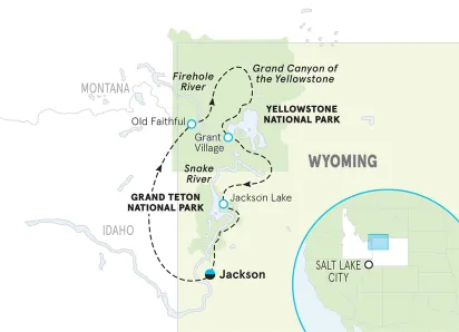Wyoming Yellowstone & Tetons Family Multi-Adventure Tour map