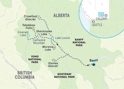 Canadian Rockies Women Walking & Hiking Tour map