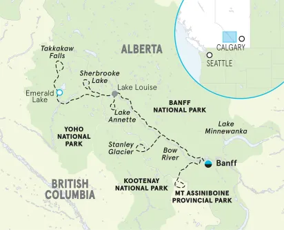 Canada Banff to Yoho Walking & Hiking Tour map