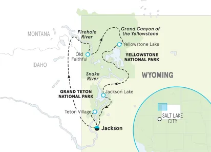 Wyoming Yellowstone & Tetons Walking & Hiking Tour map