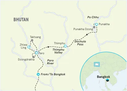 Bhutan Family Walking and Hiking Tour map