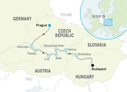Danube River Cruise Full Ship Celebration Bike Tour map