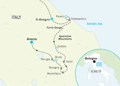 Italy Tuscany Assisi to the Adriatic Bike Tour map