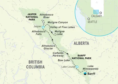 Canada Banff to Jasper Family Multi-Adventure Tour map