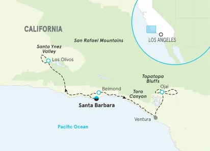 California Santa Barbara to Ojai Family Bike Tour map