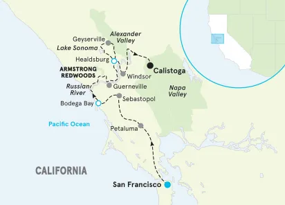 California Wine Country Bike Tour map