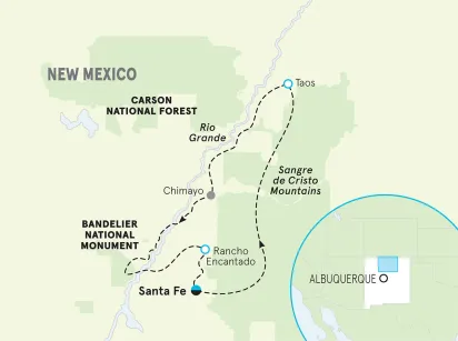 New Mexico Santa Fe & Taos Walking & Hiking Tour map