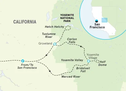 California Yosemite Valley Walking and Hiking Tour map