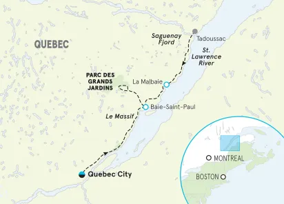 Canada Quebec Easygoing Walking and Hiking Tour map