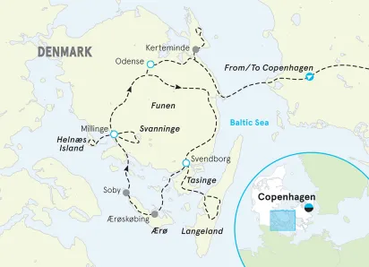 Denmark Islands Bike Tour map