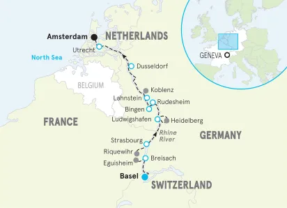 Rhine River Cruise Bike Tour map