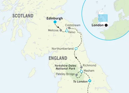 Scotland & England Bike Tour map