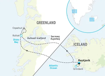 Iceland and Greenland Walking and Hiking Tour map