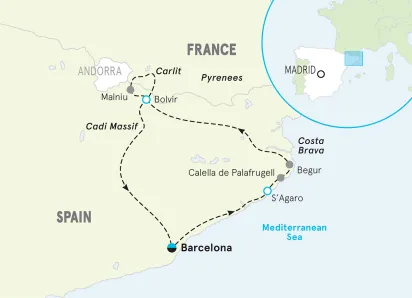 Spain Costa Brava to Spanish Pyrenees Walking & Hiking Tour map
