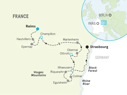 France Champagne & Alsace Easygoing E-bike Tour map