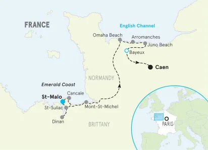 France Brittany & Normandy Family Bike Tour map