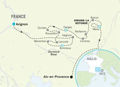 France Provence Luberon to Lavender Country Bike Tour Bike Tour map