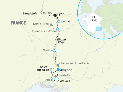 Provence's Rhone River Cruise Bike Tour map