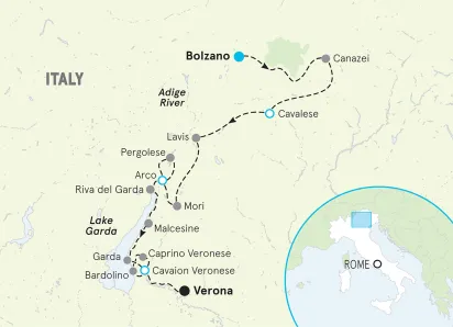 Italy Dolomites to Lake Garda Biking Tour map