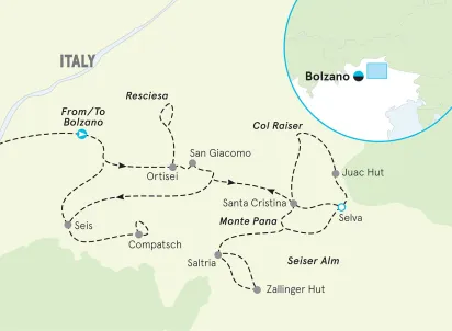 Italy Dolomites Snow Adventure Tour map
