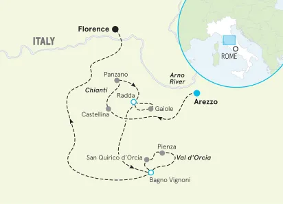 Italy Tuscany Active Culinary Walking & Hiking Tour map