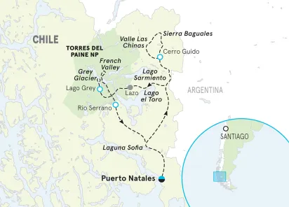 Chile Patagonia Walking and Hiking Tour map