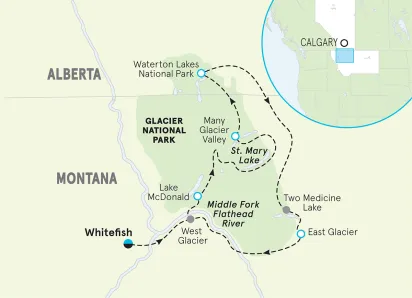 Glacier & Waterton Lakes Multi-Adventure Tour map