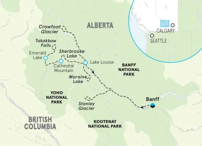 Canada Banff to Yoho Walking & Hiking Tour map