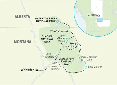 Glacier & Waterton Lakes Family Multi-Adventure Tour map
