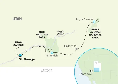 Utah Bryce & Zion Women's Walking and Hiking Tour map