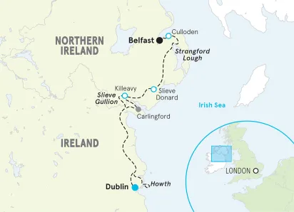 Dublin to Belfast Walking and Hiking Tour map