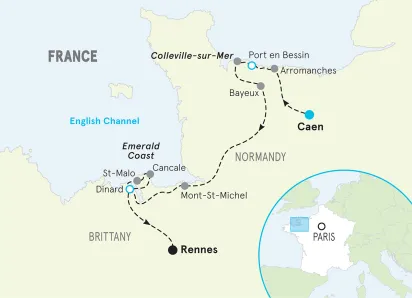 France Brittany and Normandy Women's Walking and Hiking Tour map
