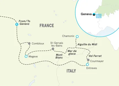 France and Italy Alps Women's Walking and Hiking Tour map