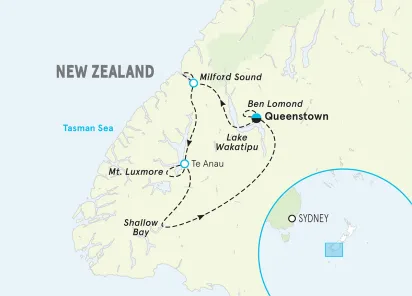 New Zealand South Island Fiordland Hiking & Walking Tour map