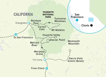 California Yosemite Family Multi-Adventure Tour map