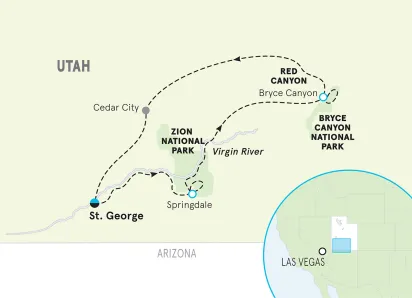 Utah Bryce & Zion Multi-Adventure Tour map