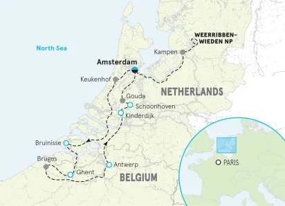 Dutch & Belgian Waterways River Cruise Bike Tour map