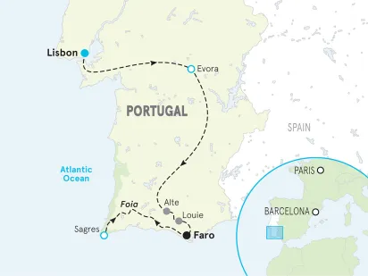 Portugal Algarve & Alentejo Bike Tour map
