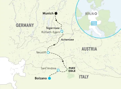 Bavaria, Tyrolean Alps and Dolomites Multi-Adventure Tour map