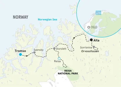 Norway Tromso to Alta Winter Multi-Adventure Tour map