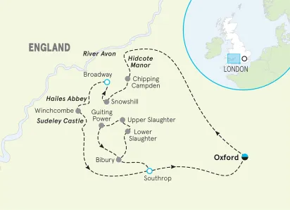 England Cotswolds Walking & Hiking Tour map