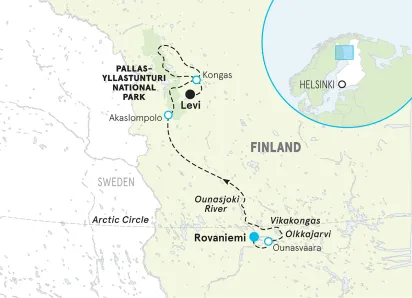 Finland Northern Lights Women's Walking and Hiking Tour map
