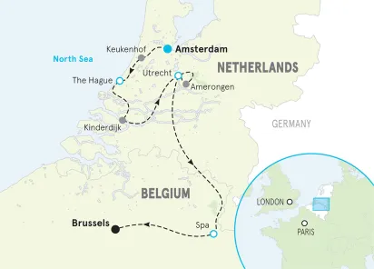 Netherlands & Belgium Walking & Hiking Tour map
