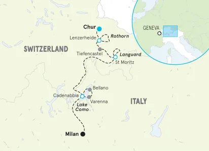 Switzerland Alps to Italy Lake Como Hiking and Walking Tour map