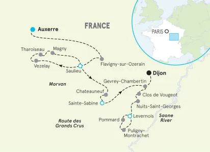 France Burgundy Bike Tour map